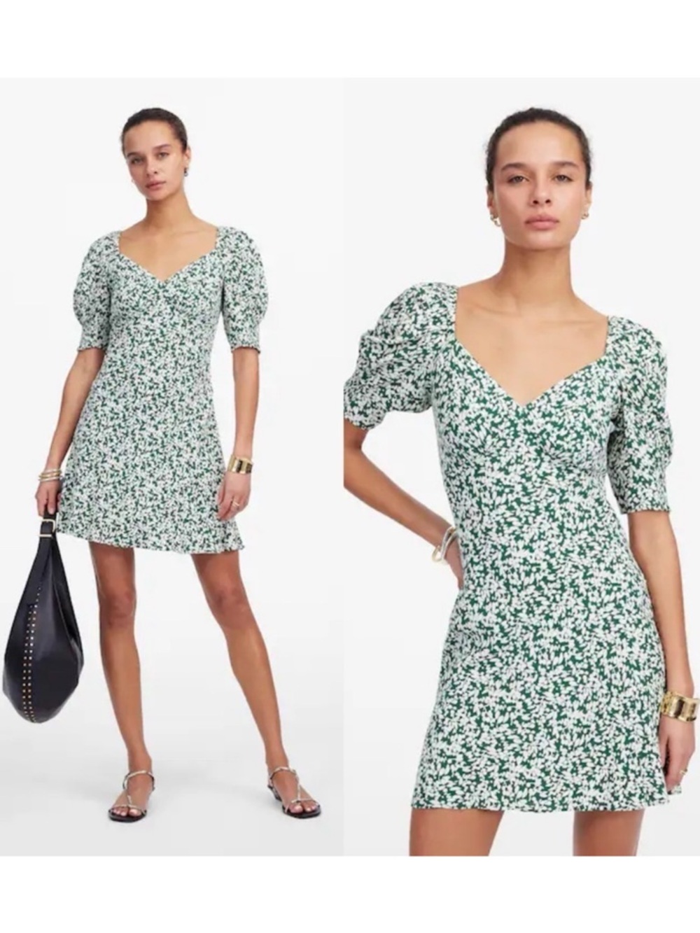 NWT Madewell Seamed V Neck Mini Dress in Abstract Leaf Verdant Green size 16